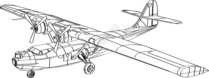 联合飞行艇巡逻巡逻轰炸机和两栖飞机线绘图图片