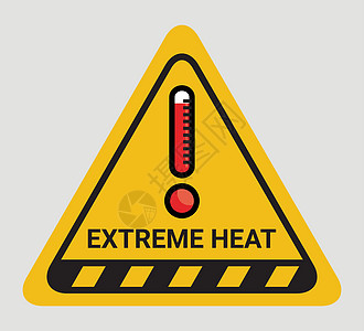 矢量高温警告三角标志 极端热温度计温度条件危险热符号 横幅 海报或公共场所贴纸 在背景上隔离的插图图片