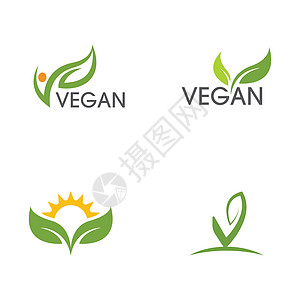 Vegan 矢量图标插图生态素食树叶生物叶子产品食物标签营养菜单图片