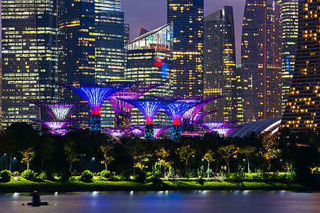 新加坡夜晚的天线视图景观公园市中心码头吸引力商业酒店螺旋城市场景图片