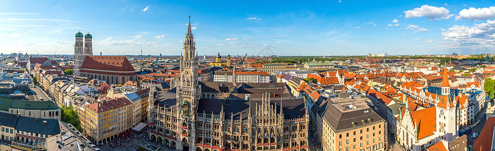 慕尼黑与Marienplatz市政厅的天线城市文化市中心地标大厅天际大教堂旅行历史性中心图片