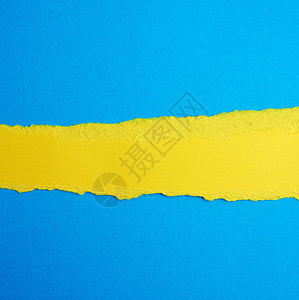 黄色纸 蓝色背面有撕破边缘的抽象背景阴影空白纸盒床单纸板卡片纤维创造力框架图片