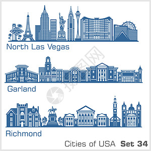 美国城市 - 北拉斯维加斯 加兰 里士满 详细的架构 时尚矢量图图片