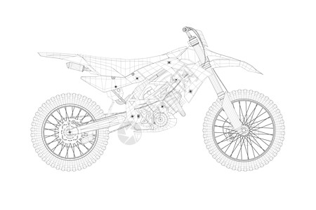 白色背景的黑线运动摩托车电路框架 侧视图 3D 矢量插图Name图片
