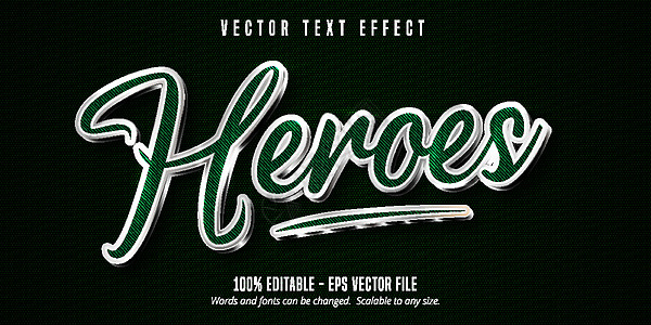英雄文字 绿色和闪亮银色风格可编辑的文字ef图片