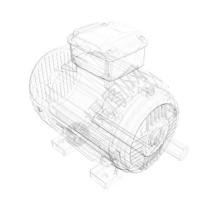 电动发动机的线框 在白色背景上隔离 光度视图 3D 矢量插图图片