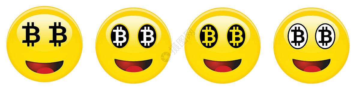 Bitcoin微笑表情 黄笑3d moji 黑色和白色的btc符号代替眼睛和红张嘴图片