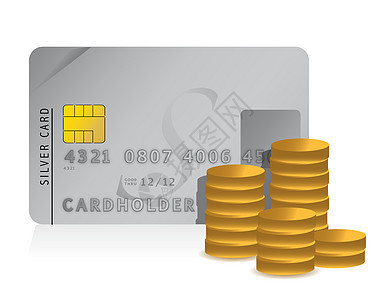 信用卡和美元硬币白纸牌图示设计图片
