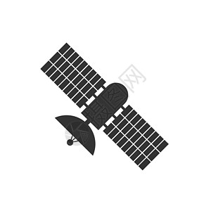 带有天线和太阳能标志板的简单卫星图标 w空白电池发射近地弹道概念绘画轨道标识信号背景图片