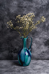 蓝罐花瓶 有大宗吉普西拉干白花玻璃风格桌子制品烧瓶水壶创造力植物石头陶瓷图片