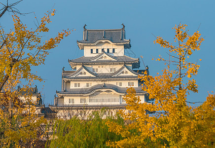 日本喜木吉城堡秋季的景象历史文化地标叶子天线堡垒旅行历史性遗产天际图片