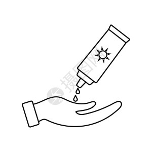 带有手和防晒霜的图标 矢量储量插图概念瓶子手绘润滑奶油洗剂化妆品锯齿太阳卫生图片