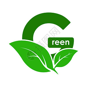 G 字和绿叶 Styl化的绿色单词概念变体绘画程式化空白标识贴纸植物库存菜单图片