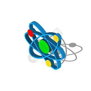 在白色背景上隔离的等距原子图标 科学 教育 核物理 科学研究的象征 橙色圆圈按钮 矢量插图 EPS图片