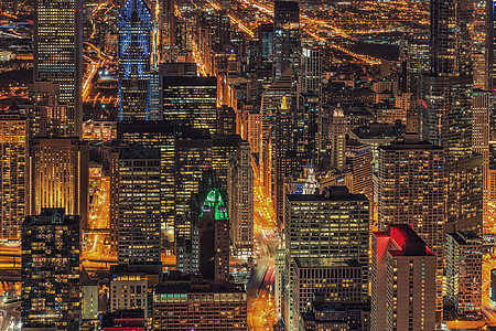芝加哥市风景和摩天大楼的紧闭建筑图片