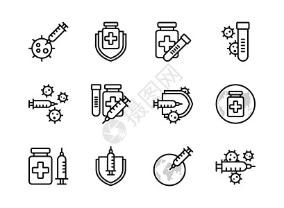 Covid-19 疫苗图标设置大纲样式 我们的签名和符号图片