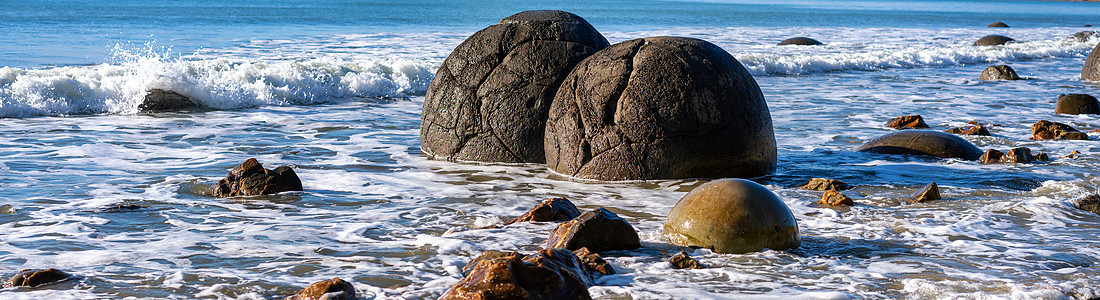 莫拉基博尔德斯奥塔戈海岸海滩环境球形海景岩石戏剧性地质学冲浪风化海洋图片