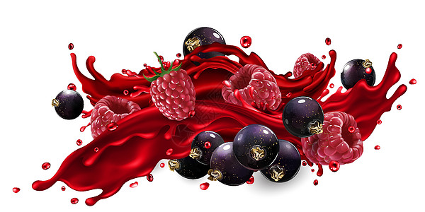 混合水果背景果汁和草莓和黑咖喱浆的果汁广告饮食饮料水果食物餐厅营养食谱浆果液体设计图片