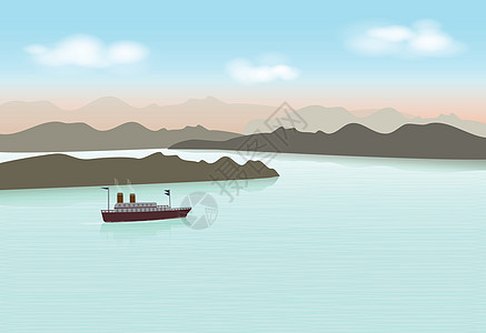 在湖中航行的轮船 自然背景图片