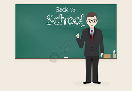 男教师 背黑板背景的返回学校课本男性教师图片