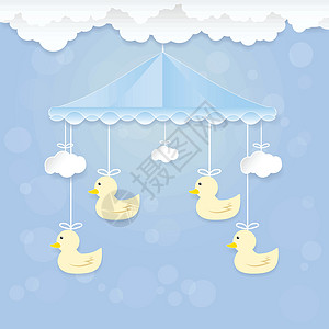 婴儿手机 带鸭子玩具和蓝云高清图片