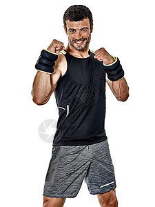 孤立的体操运动拳击练习肌肉内饰有氧有氧运动工作室私人白色男性健身房手重图片