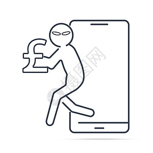 Hacker或盗贼从智能手机和英镑Sig偷钱设计图片