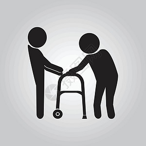 男人用助行器帮助老人病人灰色黑色医疗老年插图膝盖刺痛长老疼痛夫妻图片