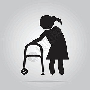 老年妇女和行尸符号 图标图示黑色长老伤害灰色女士医疗疼痛奶奶插图老化图片