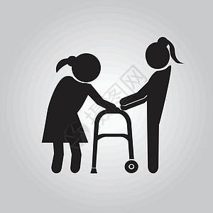 妇女用助行器帮助老年病人灰色衰老疼痛黑色甘蔗伤害插图膝盖夫妻医疗图片