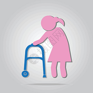 老年妇女和行尸符号 图标图示老化医疗刺痛疼痛女士插图粉色长老蓝色伤害图片