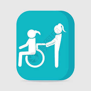 残疾人图标符号 残疾人图标 一名妇女推轮椅图片