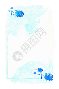 海鱼和蓝水彩色底底板蓝色卡片海洋水生生物潜水水彩插图绘画动物图片
