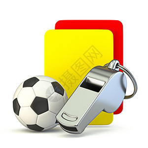 金属口哨 足球球 黄色和红卡3D图片