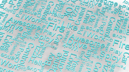 浅灰色背景上的壁纸天蓝色文本随机单词 字母雨字典 3d 抽象渲染插图隔离 非常适合排版 教育 白色大写字母图片