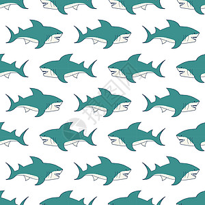 鲨鱼无缝模式 手画图纸涂鸦鲨鱼 矢量插图包装剪贴簿游泳球座捕食者打印海浪海洋尾巴织物图片