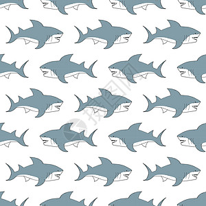 鲨鱼无缝模式 手画图纸涂鸦鲨鱼 矢量插图球座捕食者包装尾巴游泳剪贴簿手绘潜水牙齿墙纸图片
