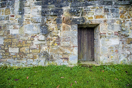 旧的中世纪修道院墙教会石头城堡砂岩正方形入口历史性城墙图片