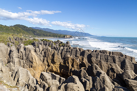 Punakaiki 煎饼冰块在新西兰全景石头地标地质学饼子海岸线支撑吸引力旅行海洋图片