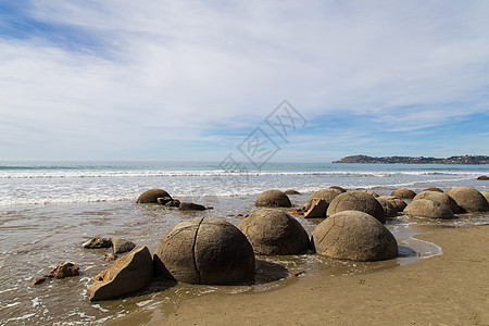 新西兰的旅行海滩侵蚀海洋风景观光地质学圆形海岸巨石图片
