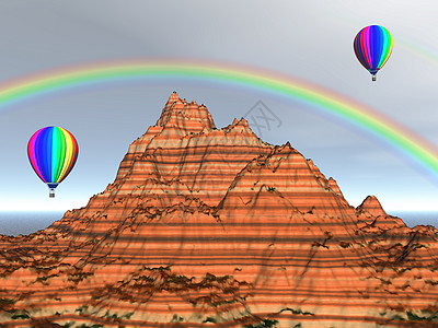插图热气球山脉彩虹山峰自然界气球棕色飞根大山自由图片