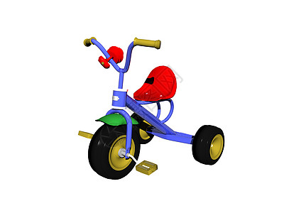 花花多彩的儿童三轮自行车用于脚踏车玩具把手蓝色孩子车轮绿色座椅红色闲暇房间图片