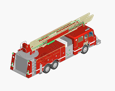 配有大梯子的红色消防车摩托车云梯情况卡车车轮消防急救车图片