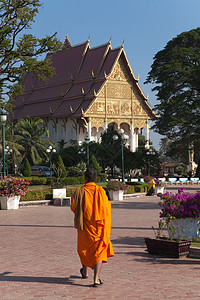 在老老挝的寺庙 有佛像和详细的金殿堂佛教徒神社精神天空世界宗教旅行信仰艺术文化图片