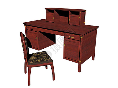 旧的配有椅子的木板办公桌家具粮食棕色办公家具桌子实木抽屉图片