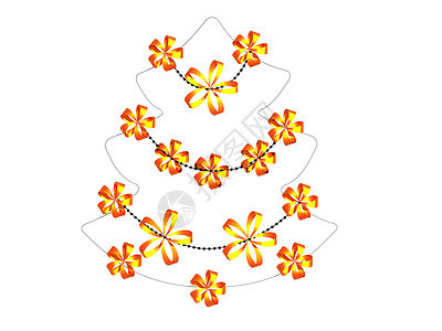 圣诞树由带彩色弓的线条组成背景图片