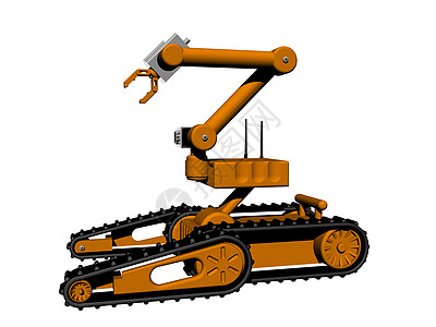 履带起重机小型机器人 手握手臂和链驱动器关节黄色起重机自动机夹臂遥控履带相机背景