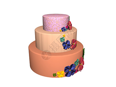 三层彩色装饰的结婚蛋糕奶油面团蓝色红色甜点塔蛋糕绿色图片