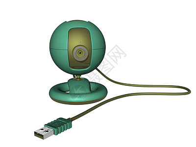 配有电缆的绿色球形摄像头监视电子产品相机光学镜片图片