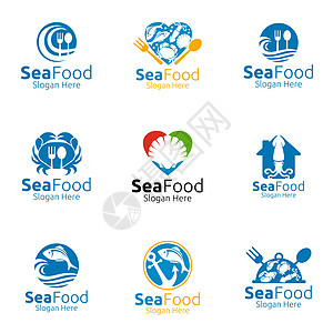 餐馆或咖啡厅的海食品贴纸品牌网络农场海鲜身份叶子酒吧生态食堂营养图片